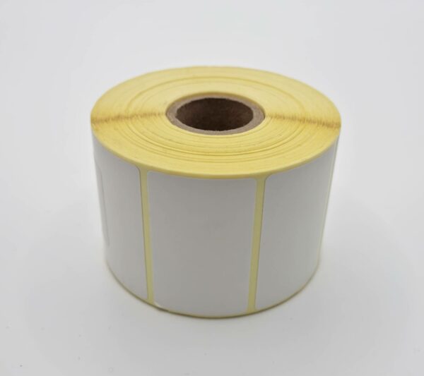 Etiquettes thermiques vierges, 50×30 mm, diamètre mandrin 25 mm. 1000 étiquettes par rouleau. Compatible avec les imprimantes thermiques.