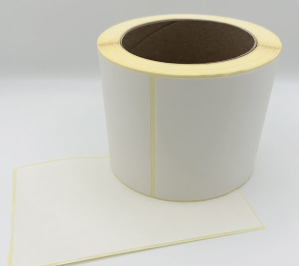 Etiquettes vierges 100x100mm papier blanc mat diamètre mandrin 76 Vendues par 1 rouleau. 1000 étiquettes par rouleau. Compatible avec les imprimantes thermiques.